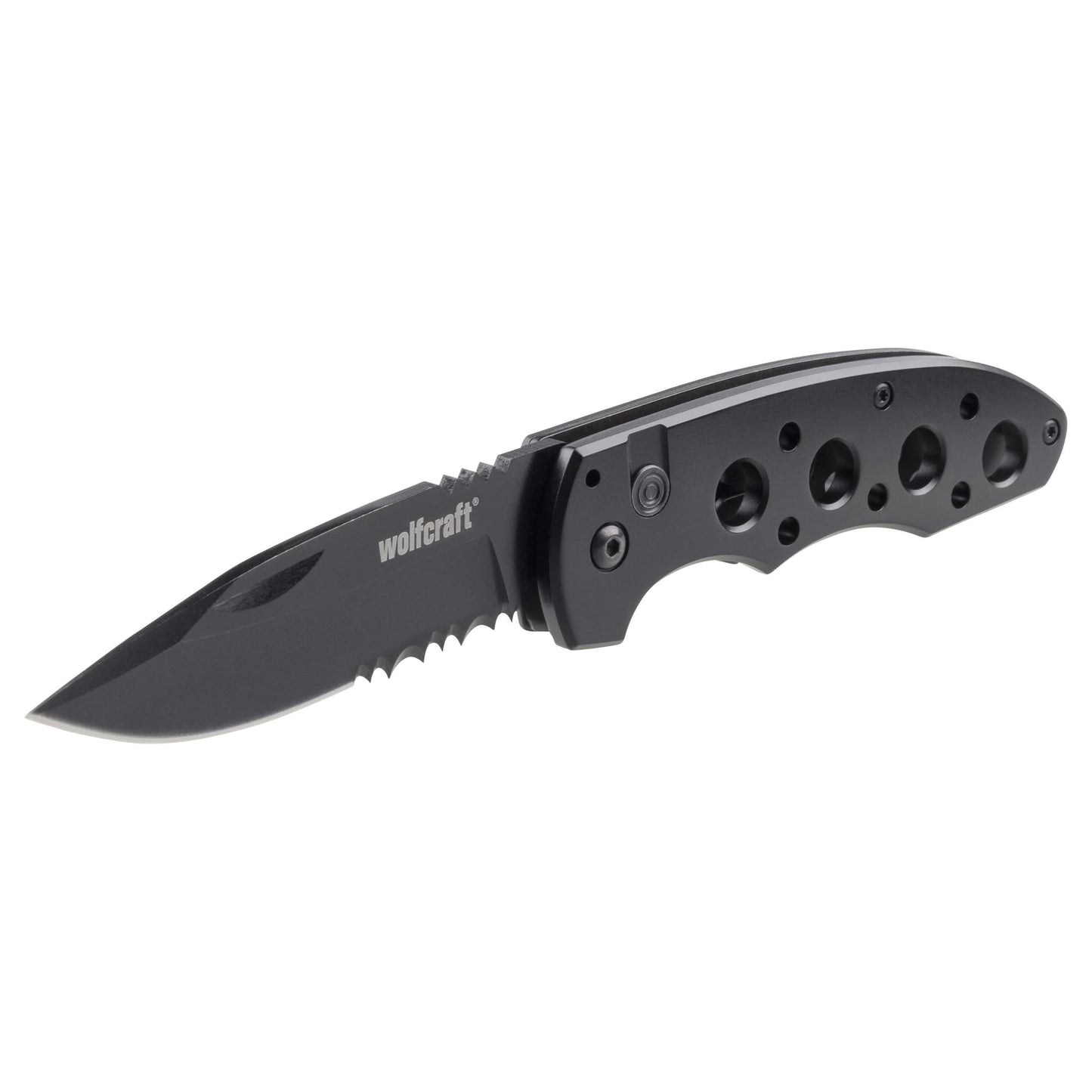 Wolfcraft Leisure Knife with Folding Blade I 4289000 I Versatile leisure knife for hobby and camping - 75 mm blade with serrated cutting edge