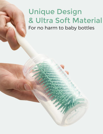 Momcozy 7 in 1 Baby Bottle Brush Set - Complete Bottle Cleaning Kit with Silicone, Nipple, Straw Brush,Soap Dispenser, and Drying Rack - Ideal for Home and Travel