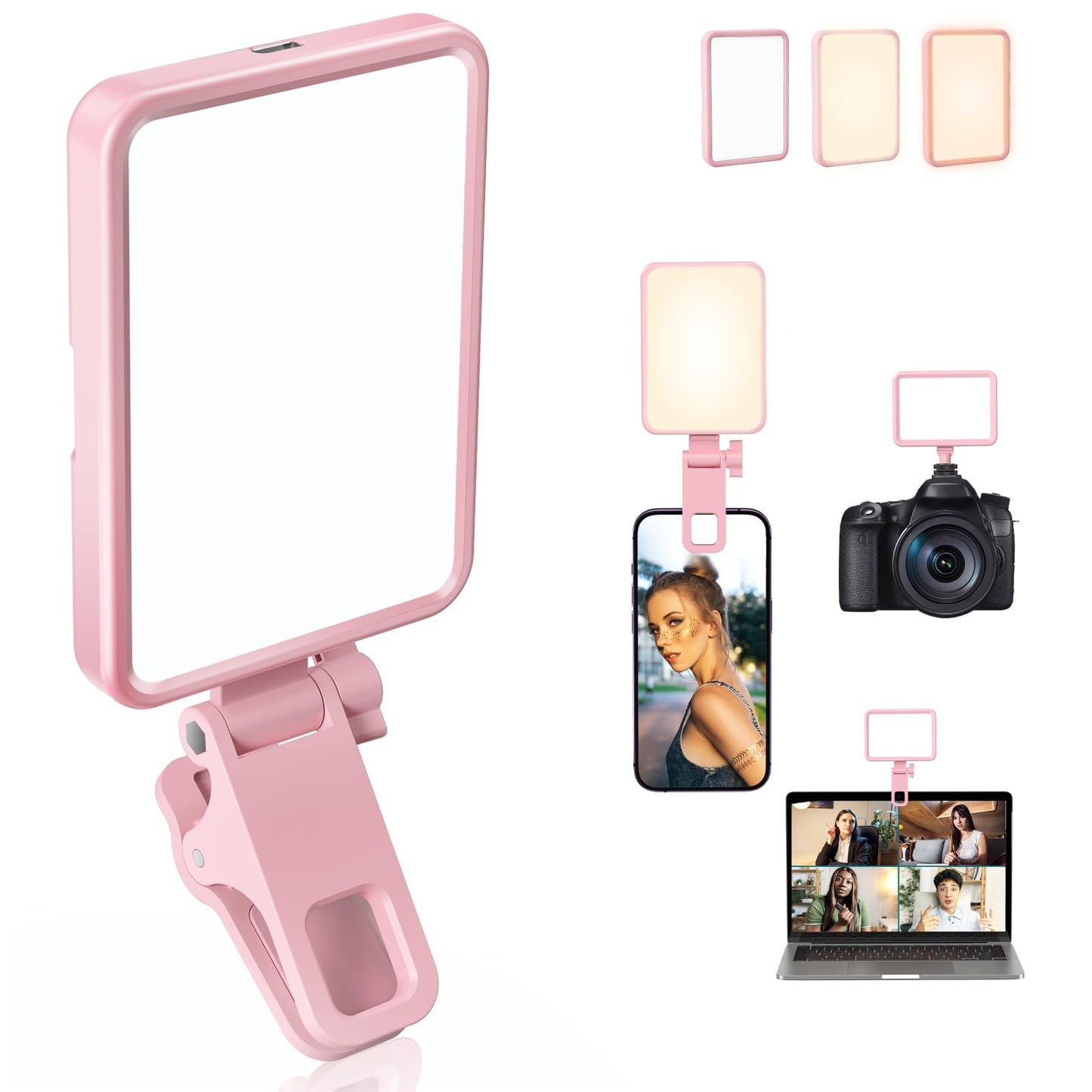 Rechargeable Soft Selfie Light for Phone, Camera, Laptop, 4-14H Battery Portable LED Light for Pictures, Phone Light Clip for Selfie, Vlog, TikTok, Makeup, Video Conference Black