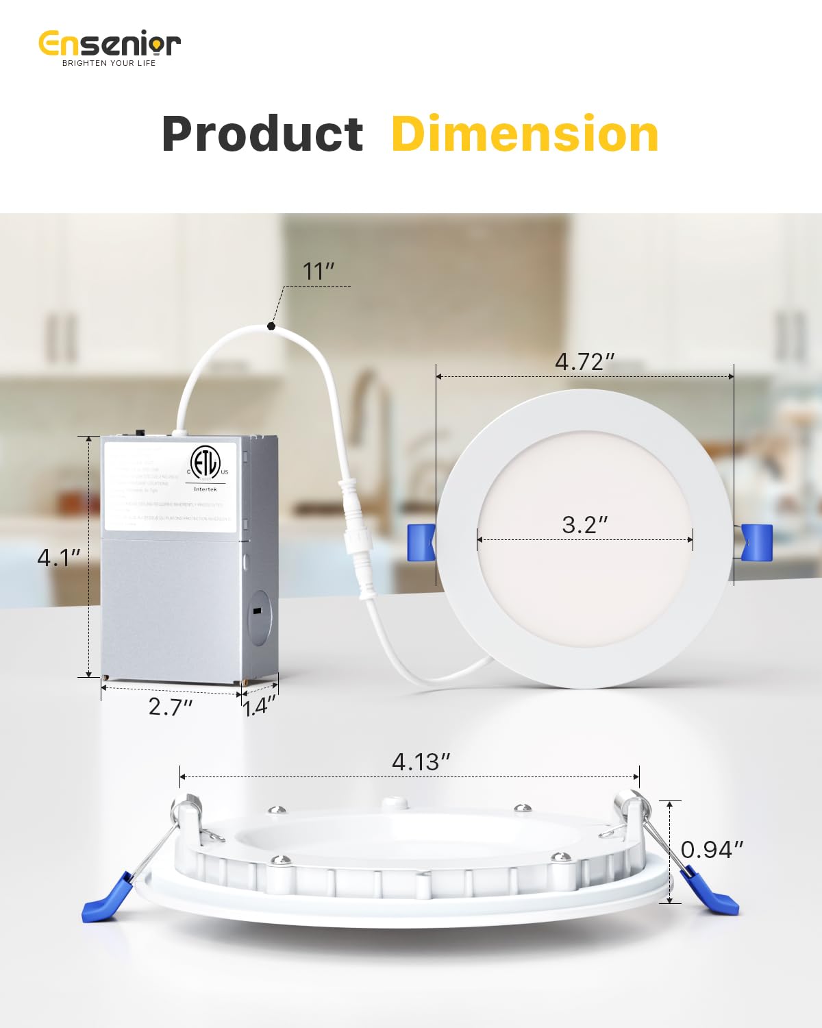 Ensenior 16 Pack 4 Inch LED Recessed Ceiling Light, Dimmable, 4000K Cool White, 750LM 9W 120V, High Brightness Canless Wafer Downlight - ETL&FCC&IC