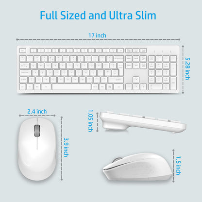 LeadsaiL Wireless Keyboard and Mouse Set, 2.4GHz USB Computer Keyboards and Mouse Combo, Soft Touch, Full Size UK QWERTY Layout with 12 Multimedia Shortcuts for HP/Lenovo Laptop and Mac-White