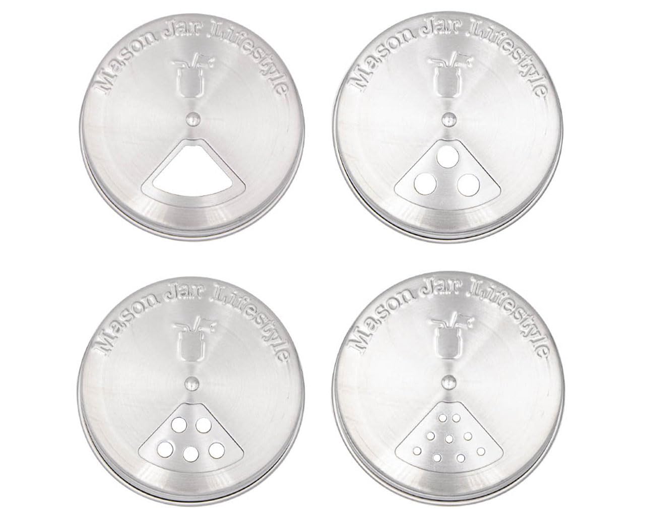 Mason Jar Lifestyle Adjustable Spice Shaker Lids for Regular Mouth Mason Jars – 4 Pack Stainless Steel Tops with Shaker and Pour Options – Seasoning Dispenser Lids