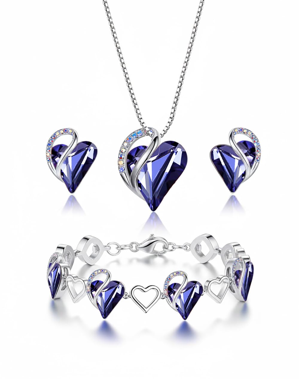 Leafael Valentine's Day Gift Necklaces for Women, Infinity Love Birthstone Heart Crystal Pendant, Birthday Anniversary Jewelry for Wife, Mom, and Her, Silver Plated, 18" + 2" Adjustable Chain