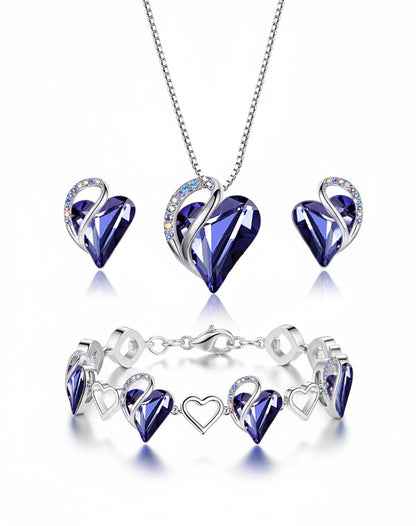 Leafael Valentine's Day Gift Necklaces for Women, Infinity Love Birthstone Heart Crystal Pendant, Birthday Anniversary Jewelry for Wife, Mom, and Her, Silver Plated, 18" + 2" Adjustable Chain
