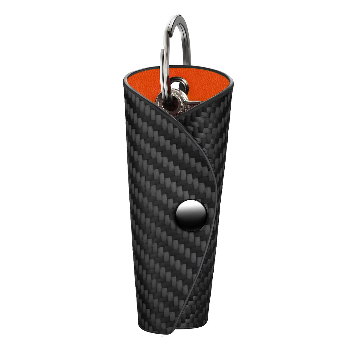 Carbon Fiber Key Wrap Keychain, Silent Compact Key Organizer with PU Leather Interior for House Keys, Men & Women