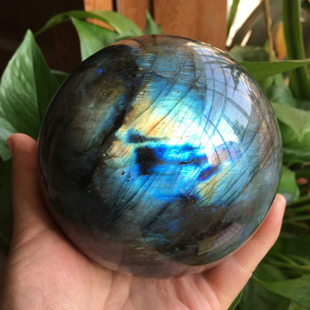 Acxico 1Pcs 60mm Natural Labradorite Quartz Sphere Quartz Crystal Ball Reiki Healing
