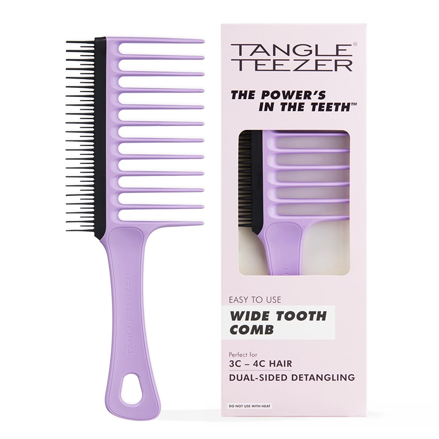 Tangle Teezer | Wide Tooth Comb for 3C to 4C Hair | Long Teeth Detangles & Reduces Shed Hair | Short Teeth for Deeper Detangle & Helps Removes Shed Hair | Lilac & Black