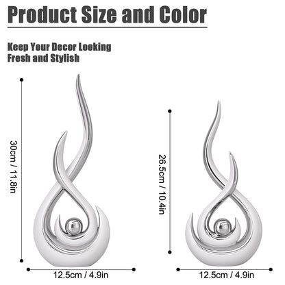 Modern Abstract Art Home Decor Accent,Contemporary Statues Coffee Table Decor for Living Room,Table Centerpieces for Dining Room,Ceramic Sculptures Knick Knacks for TV Stand Show Piece (White Silver)