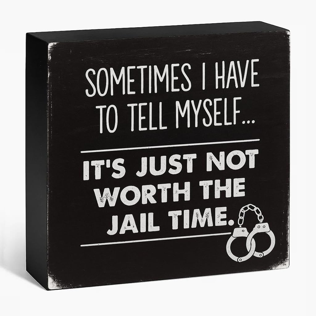 Sometimes I Have to Tell Myself Sarcastic Wood Box Sign, Rustic Home Office Decor for Desk and Shelf, Funny Self-Talk Gift for Coworkers, 5x5 Inch(Black)