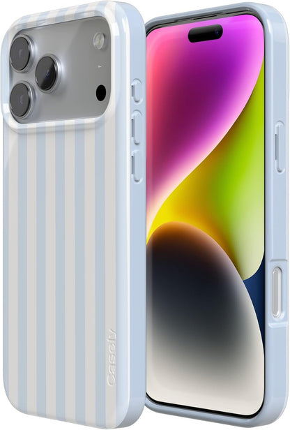 Casely iPhone 17 Pro Case | Blue Stripes | Sunday Best | Compatible with MagSafe | Classic Ultra Slim Design