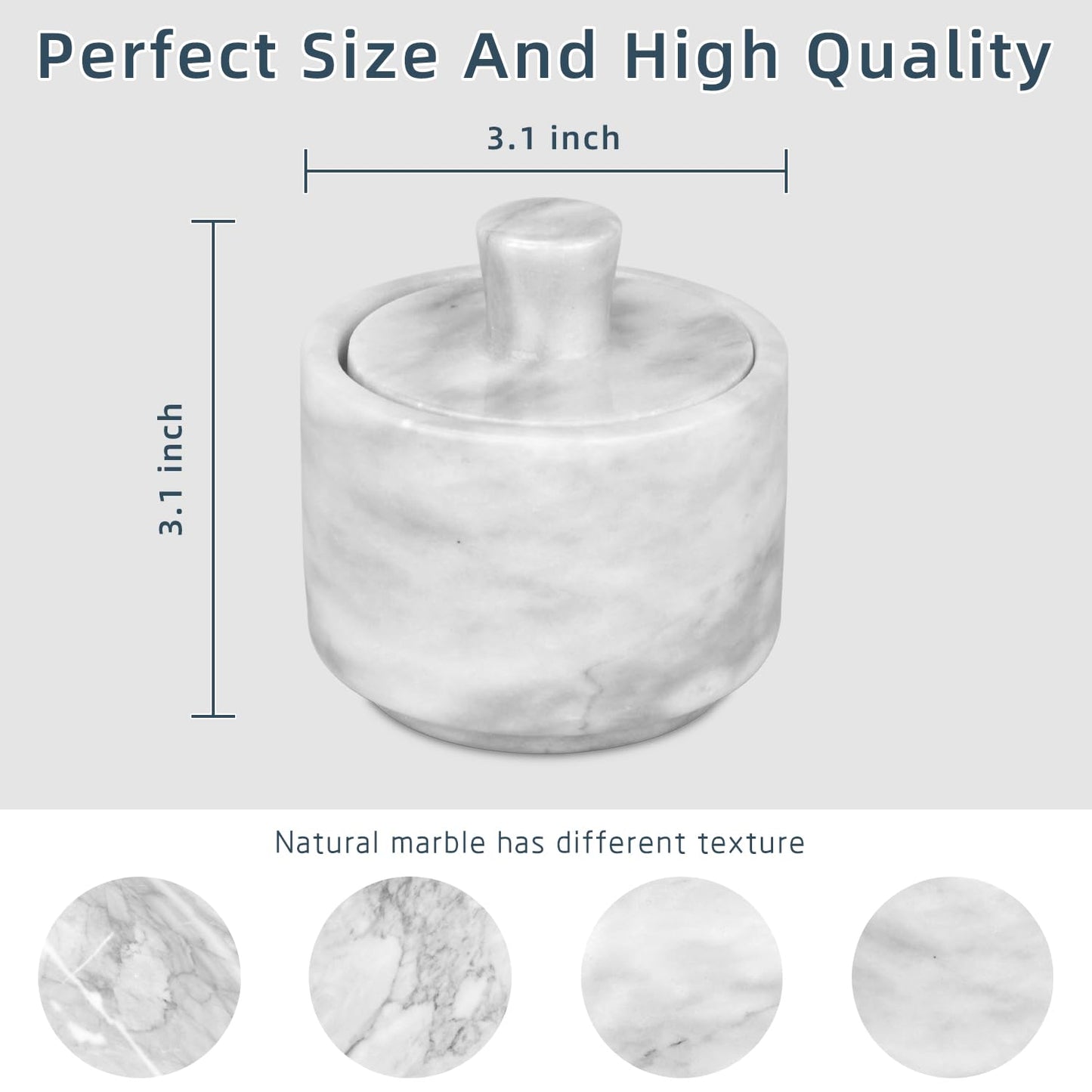 HESHIBI Marble Salt Cellar with Lid, White Stone Salt or Pepper Bowl Box Container Jar Holder Well Keeper Dish Pig Crock
