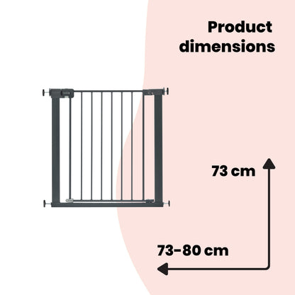 Safety 1st Easy Close Metal Gate, Baby Stair Gate Pressure Fit, 73-80cm (max. 108cm), Easy-Closing Baby Safety Gate, One-Hand Opening, No-Screw Installation (No Drilling), Double Lock System, Black