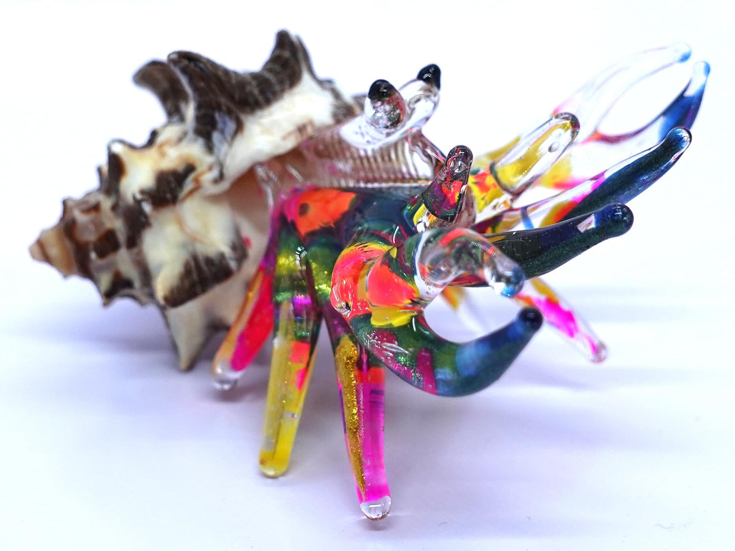 Sansukjai Seashell Hermit Crab Miniature Figurines Beach Animals Hand Blown Glass Art Collectible Gift Decorate - Spiny Murex Shell (Multicolor)