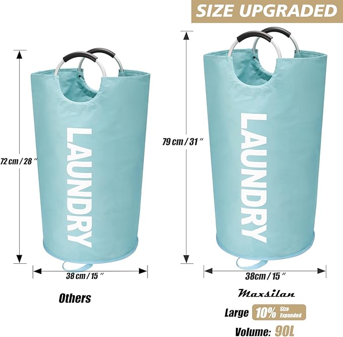 90L Large Laundry Basket, Freestanding Tall Clothes Hamper, Collapsible Laundry