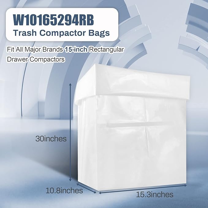 W10165294RB 15-Inch Trash Compactor Bags, Heavy Duty, Fits 15-inch Rectangular