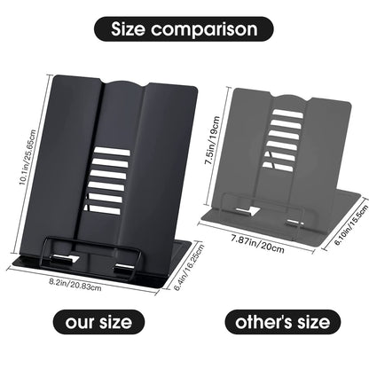 Large Desk Book Stand Metal Reading Rest Book Holder Adjustable Document Cookbook Holder Portable Bookstands for Recipes Textbooks Music Books Birthday Gift for Age 3,4,5,6,7,8,9,10+ Boys Girls(Black)