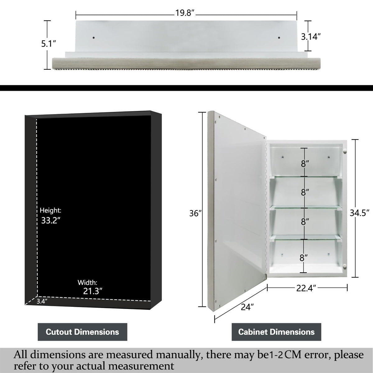 FOMAYKO 24"x36" Retro Beaded Medicine Cabinet with Beveled Mirror - Wooden Frame, Recessed & Surface Mount Bathroom Storage Cabinet