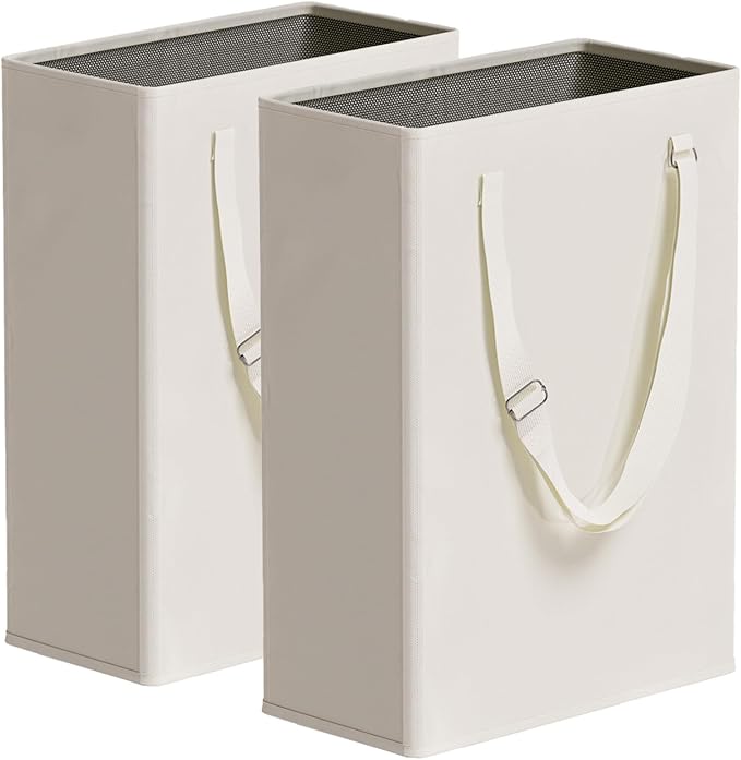 Slim Laundry Hamper with Adjustable Long Handles, 45L Small Laundry Baskets