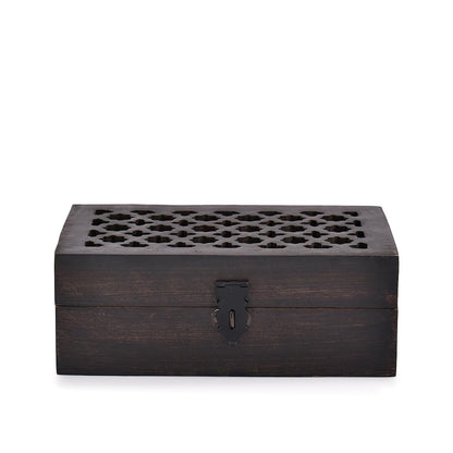 BHAVATU Mango Wood Decorative Wooden Box with Hinged Lid Ideal for Keepsakes, Trinkets, Jewelry and Other Stash (8" x 5" x 3")
