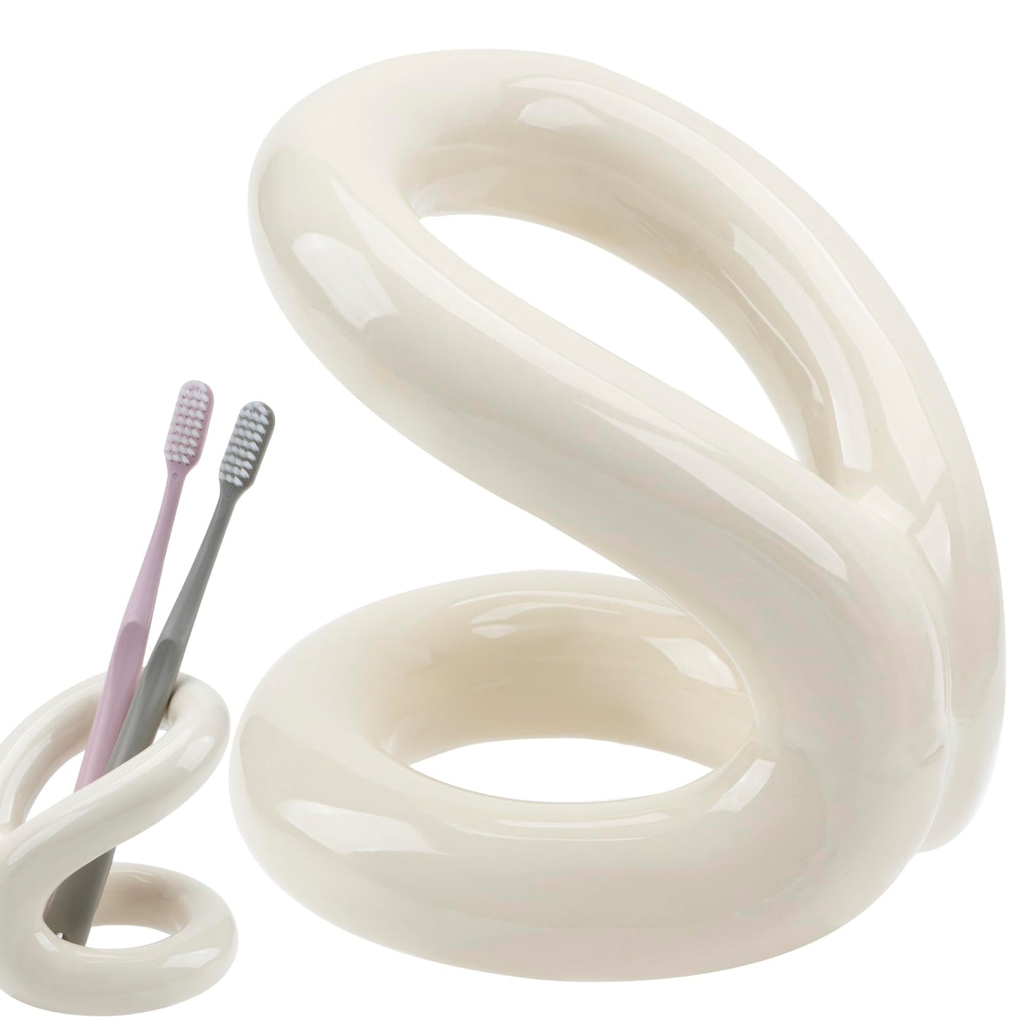 DODAMOUR Toothbrush Holder, Knot-Shaped Minimalist Toothbrush Storage, Ceramic Stylish Toothbrush Organizer, Decorative Stand for Bathroom Sink and Countertop (White)