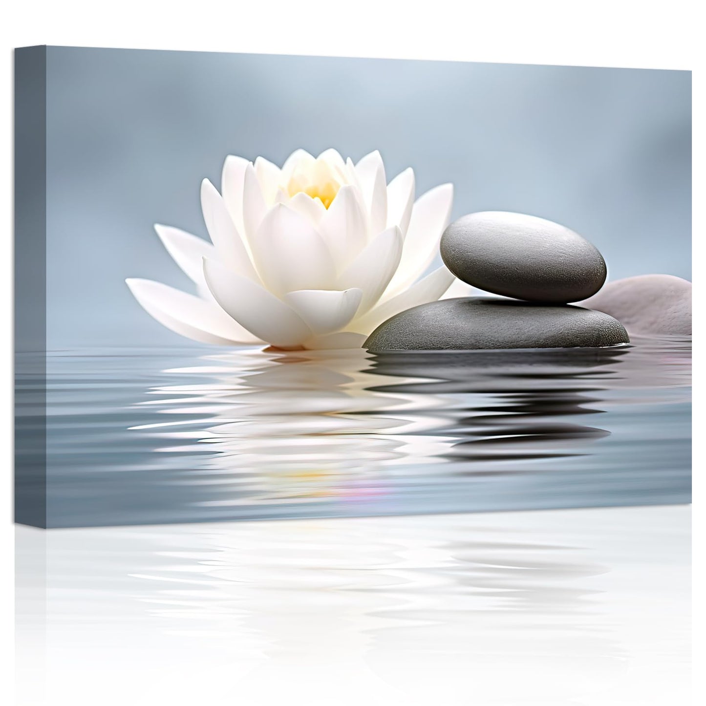LZIMU Zen Wall Art Lotus Flowers Stones on Water Pictures Water Lily Canvas Prints Bathroom Decor Spa Artwork for Yoga Studio Meditation Spiritual Room Framed (Zen-1, 16.00"x24.00")