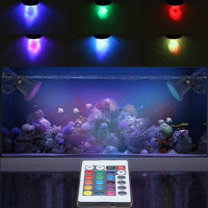 COVVY Waterproof Underwater Spot Lights Multicolour RGB Aquarium Lights with Remote Control for Garden Pond Fish Tank Swimming Pool,UK Plug (Set of 1 Light)