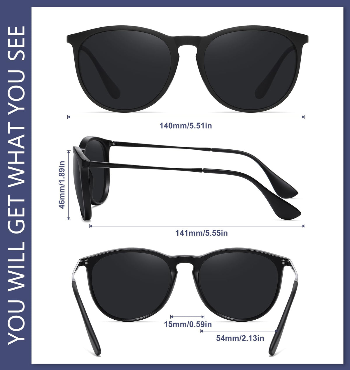 WOWSUN Polarized Sunglasses womens trendy 2025 glasses- Vintage Retro Round (3Pack)