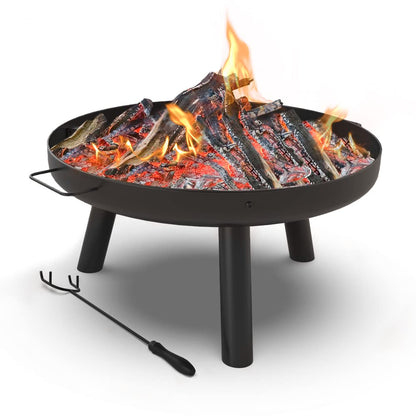 VOUNOT Fire Pit for Garden with Grate and Poker, Outdoor Patio Heater Charcoal Log Wood Burner, Fire Bowl for Bonfire, Camping, Diameter 60 cm