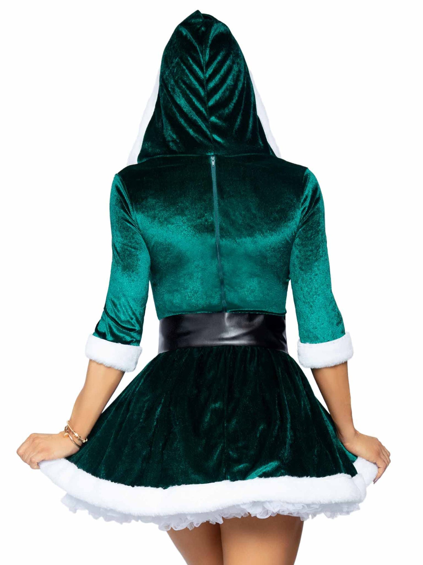 Leg Avenue Womens - 2 Piece Mrs Claus Set Velvet Hooded Dress With Belt for Christmas Adult Sized Costumes, Green, Small Medium US