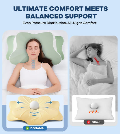 DONAMA Cervical Pillow for Neck and Shoulder,Contour Memory Foam Pillow,Ergonomic Neck Support Pillow for Side Back Stomach Sleepers with Pillowcase