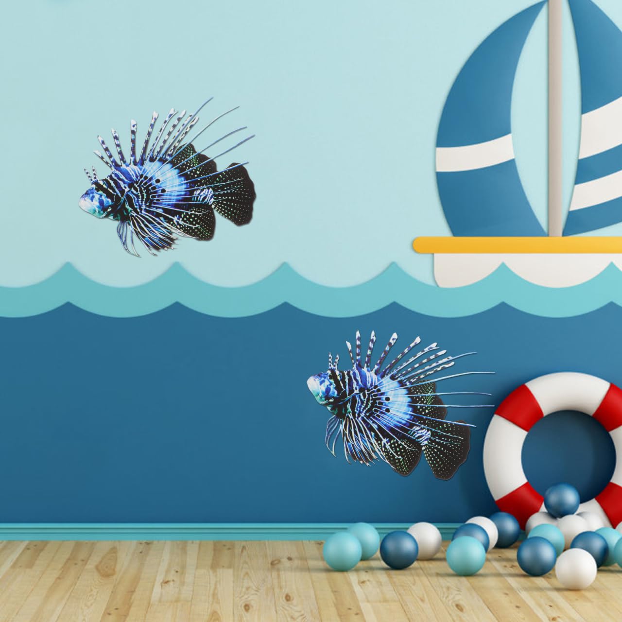 Zerodeko Iron 3D Ocean Animal Wall Art, Blue, 10.22 x 7.86 x 0.19 inches, Nautical, Hanging Sculpture, Unframed, Metallic Finish, Unisex, Indoor, Decorating, Bedroom, Living Room, Nursery