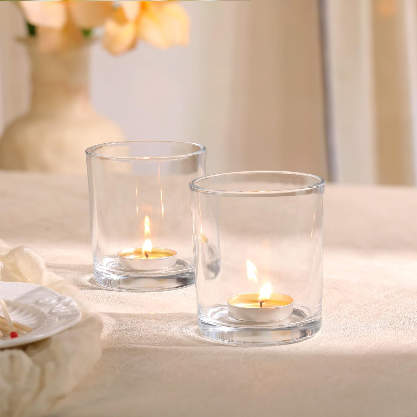 DARJEN Larger Clear Votive Candle Holders Set of 6- Tea Light Candle Holder Glass, Clear Candle Holders for Wedding, Party and Home Decor, Table Centerpiece