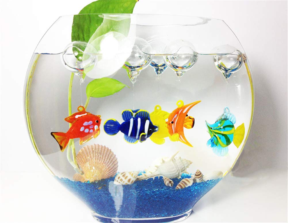 ZHU IN SY Fish Tank Ornaments Color Bubble Fish Miniature Hand Blown Tropical Fish Figurine Art Glass Sea Animals Collection,Set of 6 for Small and Medium Fish Tanks (2)
