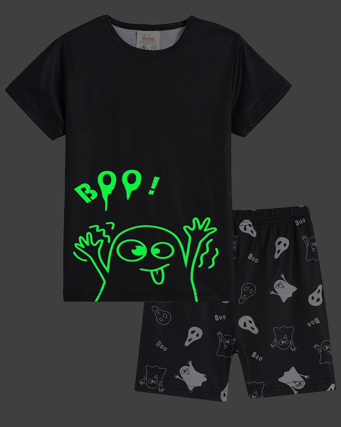 MyFav Glow in Dark Pajamas for Boys Summer Child Short Lounge Clothes Kids Soft Nightwear Set,Ghost,12Y