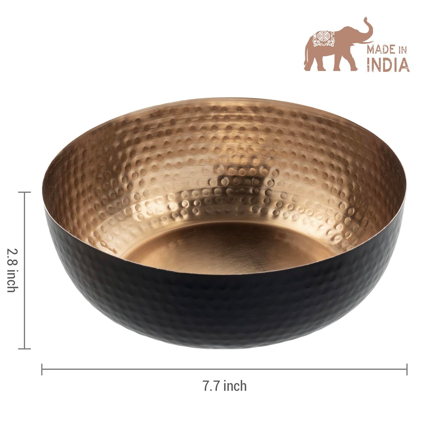 MyGift 8 Inch Art Deco Hammered Black Metal Decorative Bowl with Copper Tone Interior, Home Decor Coffee Table Candy Dish, Key Wallet Catchall - Handcrafted in India