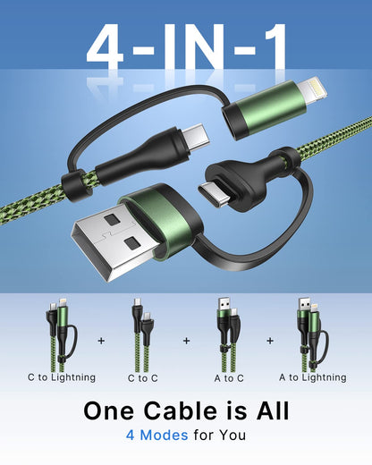 4 in 1 Charging Cable, USB C Lightning Adapter USB C to USB C 60W PD [Fast Charging & Data Sync] 4 in 1 Multi Charger for iPhone 16 15 14 13 12,MacBook Pro 2023 iPad mini 6/Pro,Samsung Galaxy S22 S21