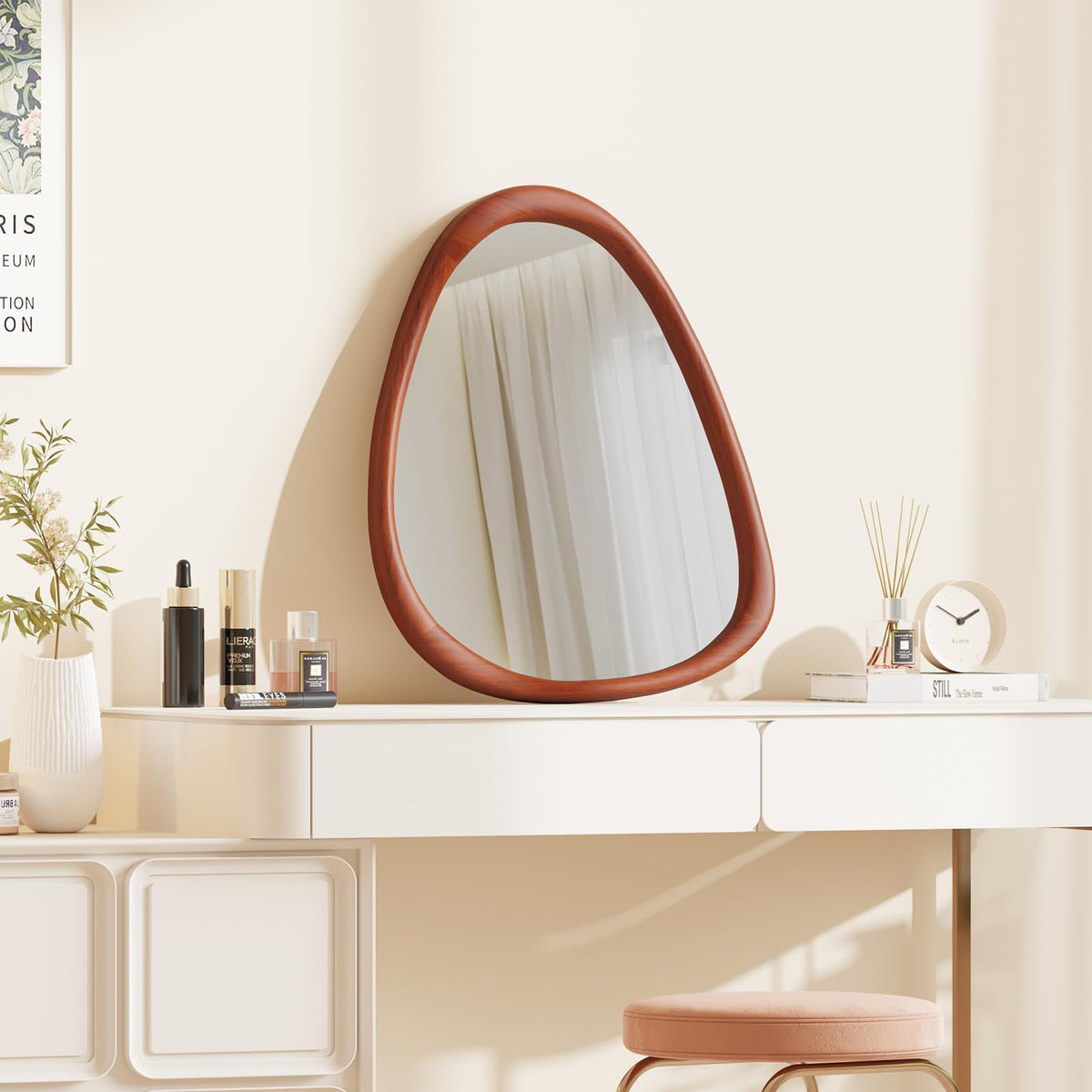 ZHUNFA Wooden Framed Vanity Mirror, 17×28 Inch Wall Mirror for Bathroom