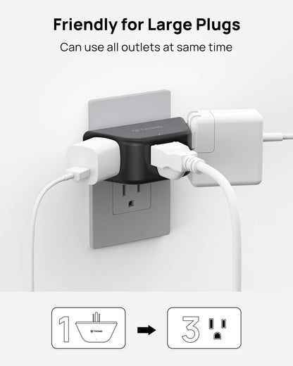 TROND Multi Plug Outlet Extender 2 Pack - Electrical Wall Splitter, 3 Way Angled Wall Outlet Adapter, Cruise Essentials, Small Multiple Plug Expander for Cruise Ship Home Office Dorm Room, White