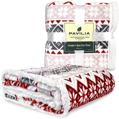 PAVILIA Premium Christmas Sherpa Throw Blanket | Christmas Decoration, Fleece, Plush, Warm, Cozy Reversible Microfiber Holiday Blanket 50 x 60