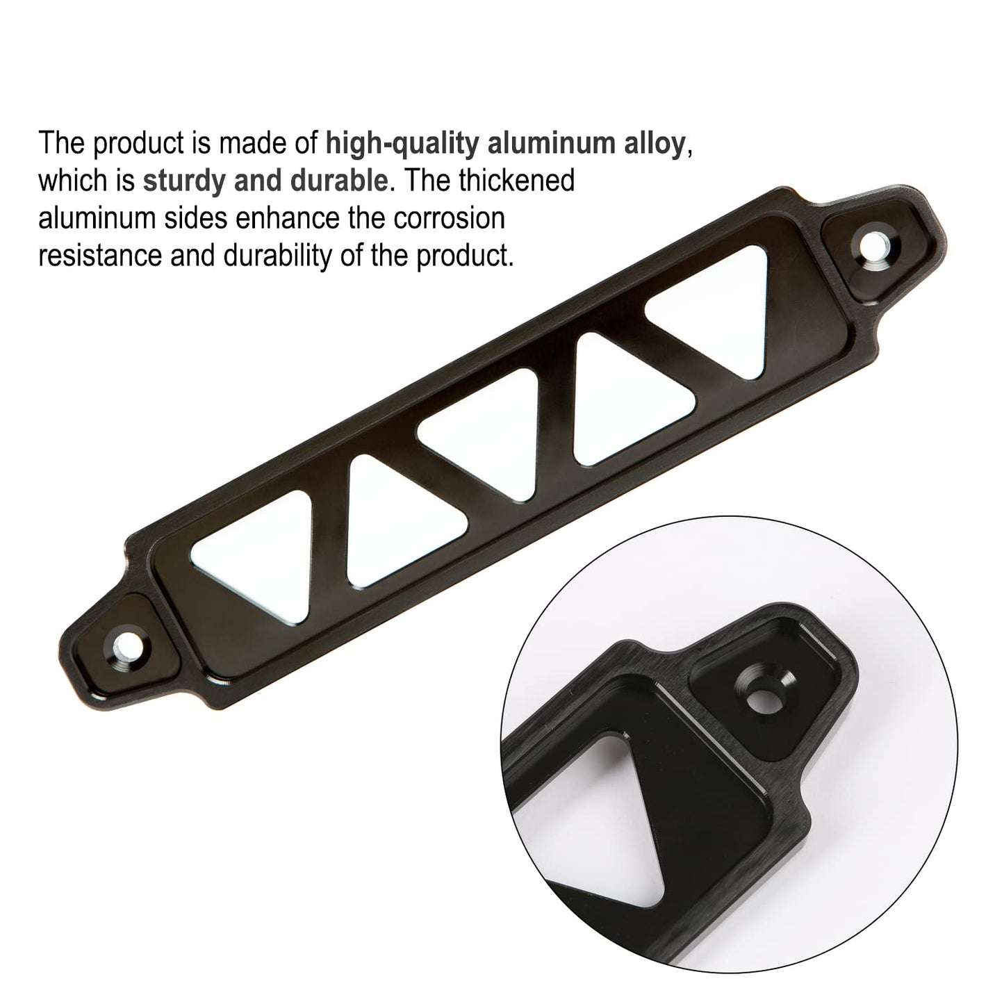 Battery Hold Down Bracket, Aluminum Alloy Battery Tie Down Bracket, Battery Tray for Car Battery Mount Bracket Hold Lock Accessories, Car Battery Lock Down- with 10inches J Bolts (Black)