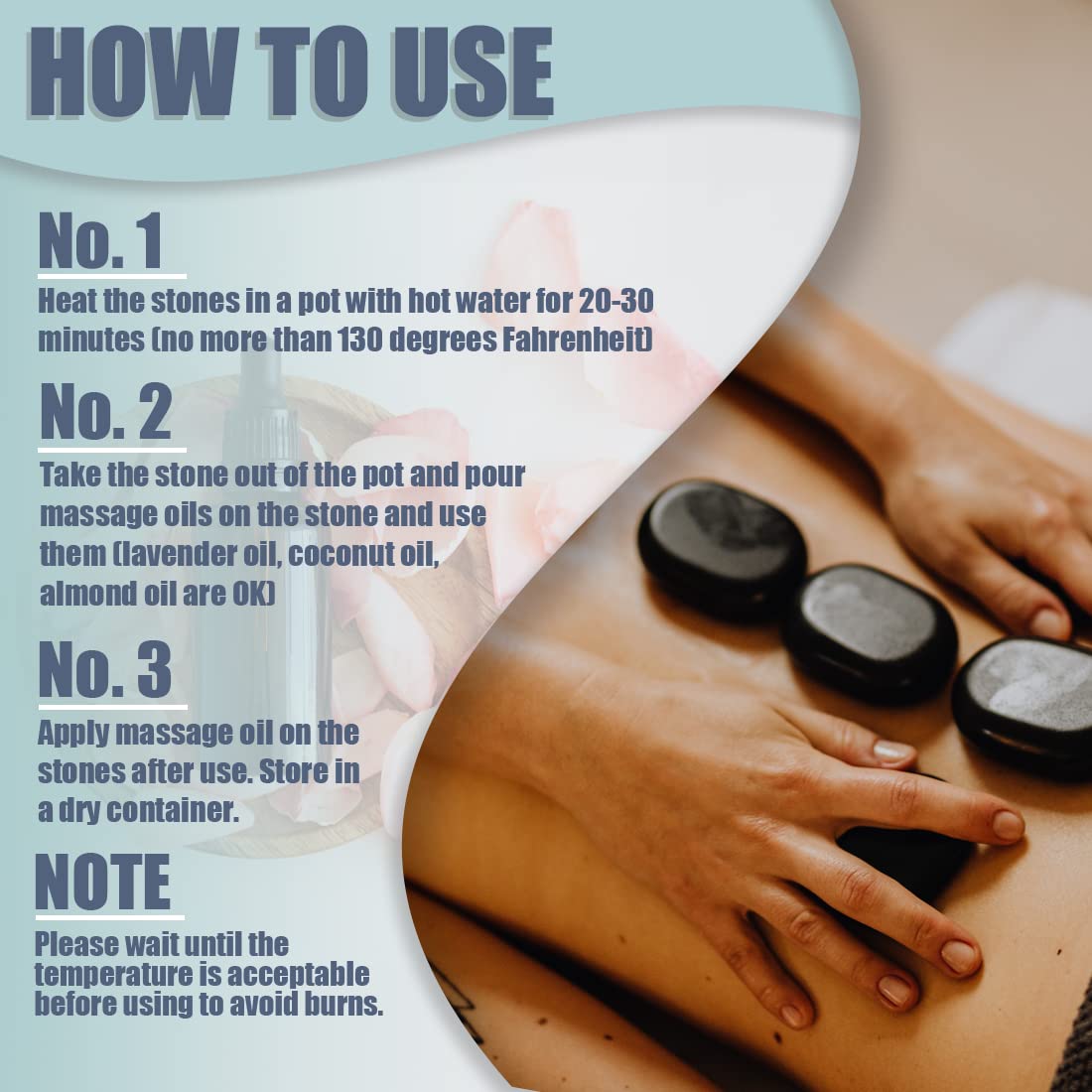 Skewo Hot Stones for Massage, 6 Pcs Basalt Massage Hot, Stones Tools for Home Spa, for Muscle Relaxation in The Back, Shoulders, Neck, Legs, Other Joints