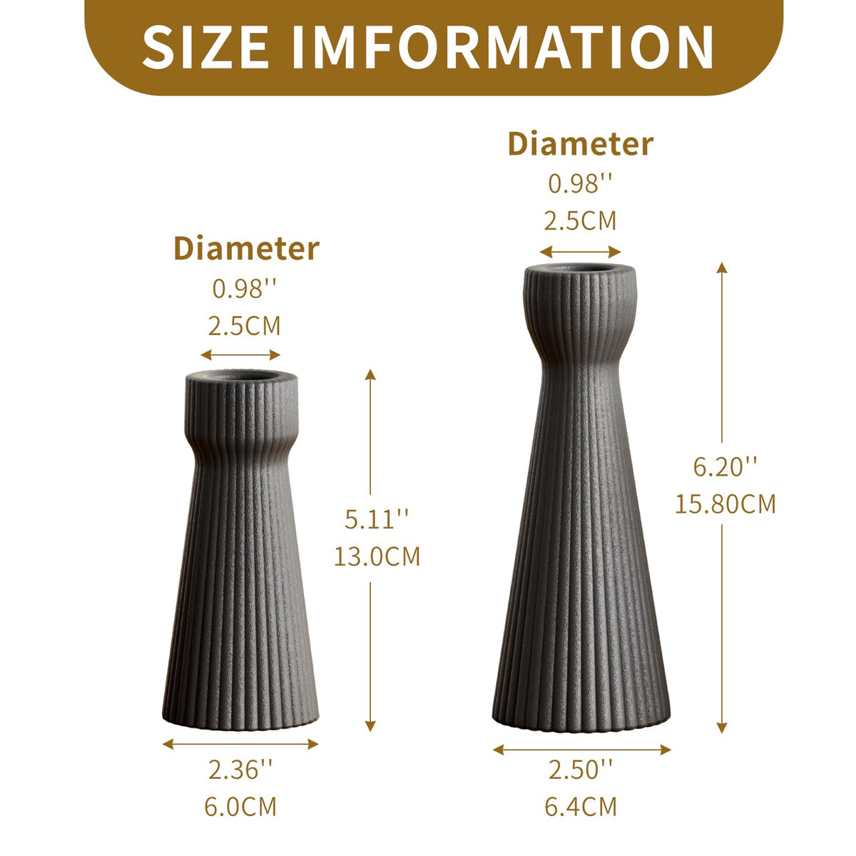 SCBLOOM Taper Candle Holders for Candlesticks Ceramic Candle Stick Candle Holder- Set of 2 Decorative Candle Stand for Wedding Decor,Dinner Party and Table Centerpieces,Housewarming Gift Black