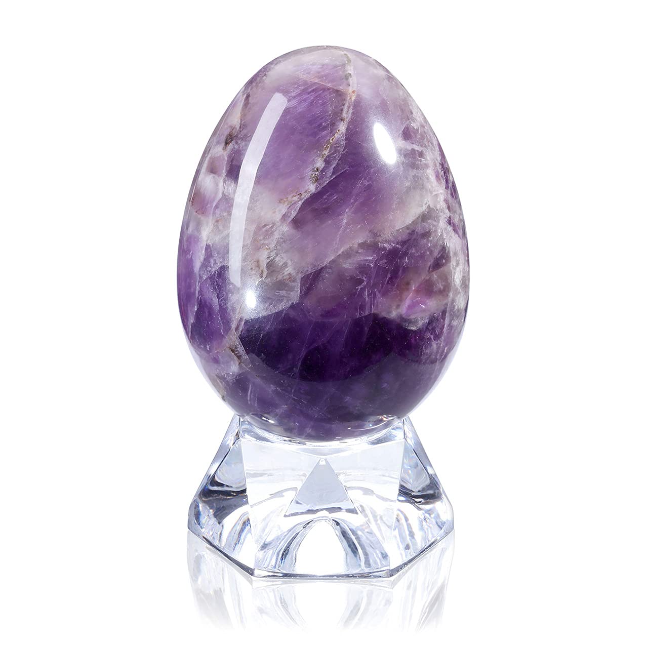 Top Plaza Healing Crystals Amethyst Stone Decors Carved Polished Natural Gemstone Egg Statue Figurines with Acrylic Stand Home Living Room Bedroom Room Decoration
