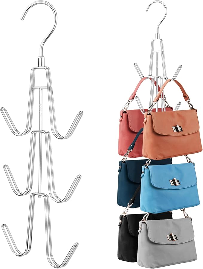ZEDODIER Purse Organizer for Closet, 3 Pack Rotatable Sturdy Purse Hanger Bag