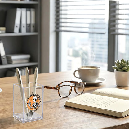 WHTYEFZ Dead Inside But Caffeinated Acrylic Organizer Pencil Pen Holder, Skeleton Coffee Acrylic Desk Organizer, Funny Office Gifts for Coffee-Addicted Coworker Boss, Dark Humor Gifts for Student