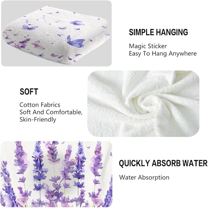 Lavender Hand Towels Set of 2 Lightweight Breathable Purple Floral Bath Towels