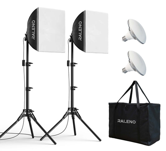 RALENO Softbox Lighting Kit, 2 x 16'' x 16'' Photography Studio Equipments with 50W / 5500K / 95 CRI LED Bulbs, Continuous Lighting System for Video Recording and Photography Shooting Model：PS080