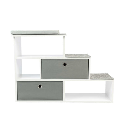 PetFusion Pet Step Window Perch White Bookshelf with Storage Baskets for Dogs and Cats - Modern Pet Furniture with Premium Foam Perch Pad