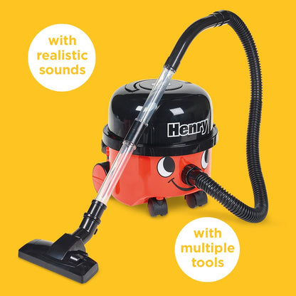 Casdon Henry & Hetty Toys - Henry Vacuum Cleaner - Red Vacuum Cleaning Toy with Real Function & Nozzle Accessories - Kids Cleaning Set - For Children Aged 3+