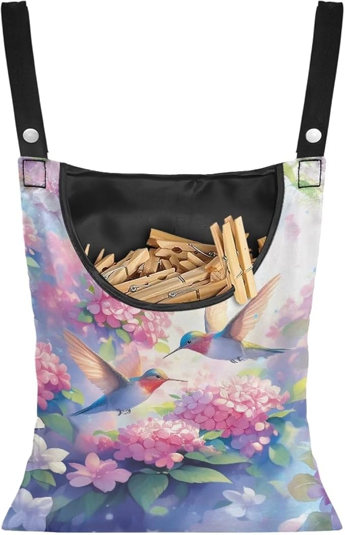 Hummingbird and Flower Clothes Pin Hanging Bag
